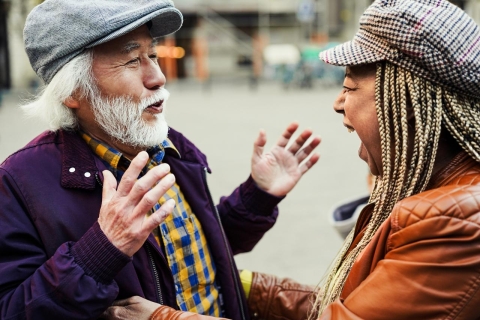 Friends meeting on the street