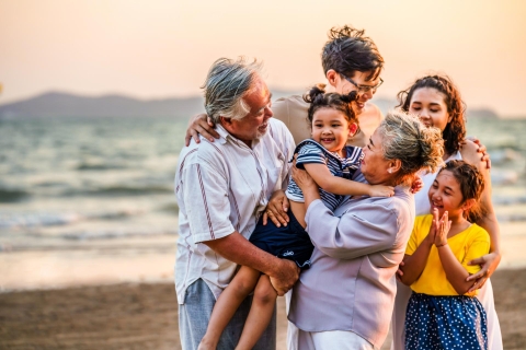 Three generations on the beach