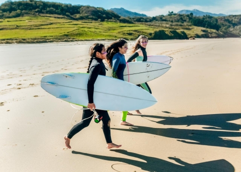 Young people surfing