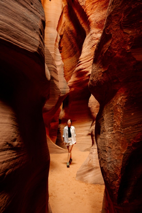 Person walking through canyon